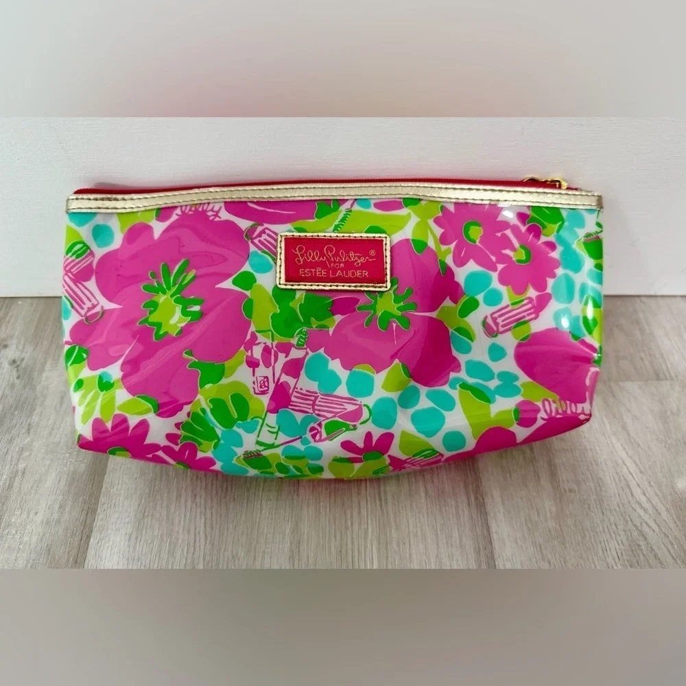 Lilly Pulitzer for Estee Lauder Cosmetic Bag Floral Print Pink Green Teal Pouch